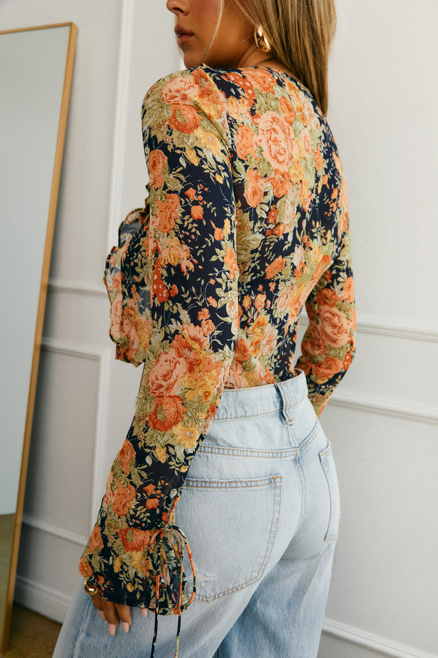 Load image into Gallery viewer, Navy Floral Chiffon Top
