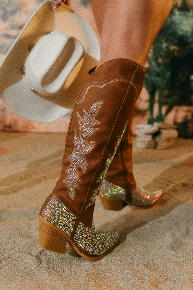 Load image into Gallery viewer, Frankie Embellished Cowgirl Boots - Tan
