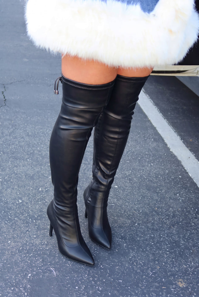 Load image into Gallery viewer, Gigi Over The Knee Stiletto Boots – Black PU
