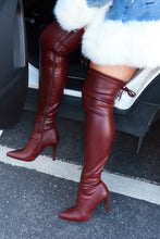 Load image into Gallery viewer, Gigi Over The Knee Heel Boots - Wine PU
