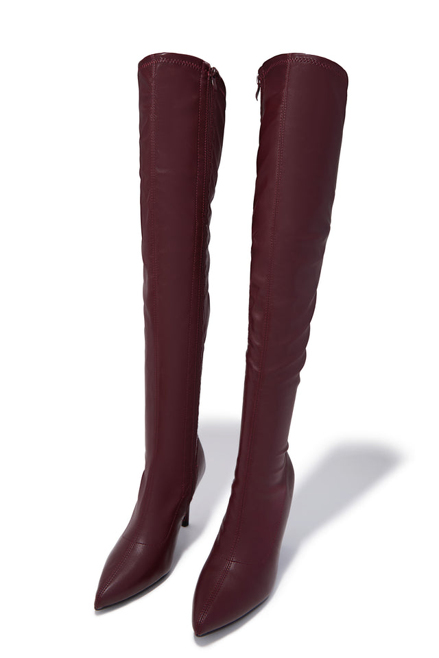 Load image into Gallery viewer, Gigi Over The Knee Heel Boots - Wine PU
