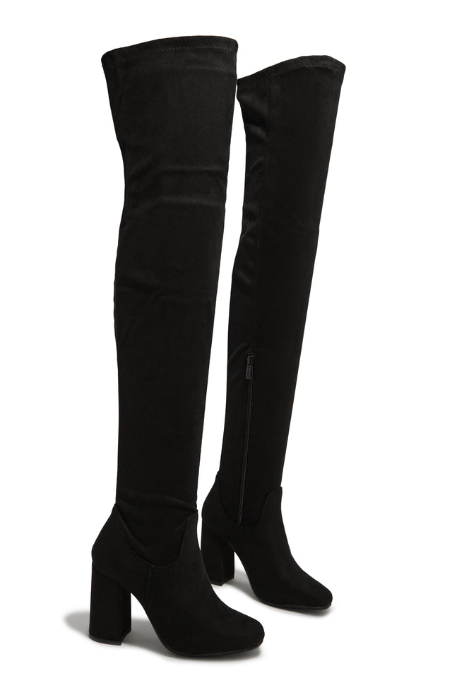 Load image into Gallery viewer, Going Up Over The Knee Block Heel Boots - Black
