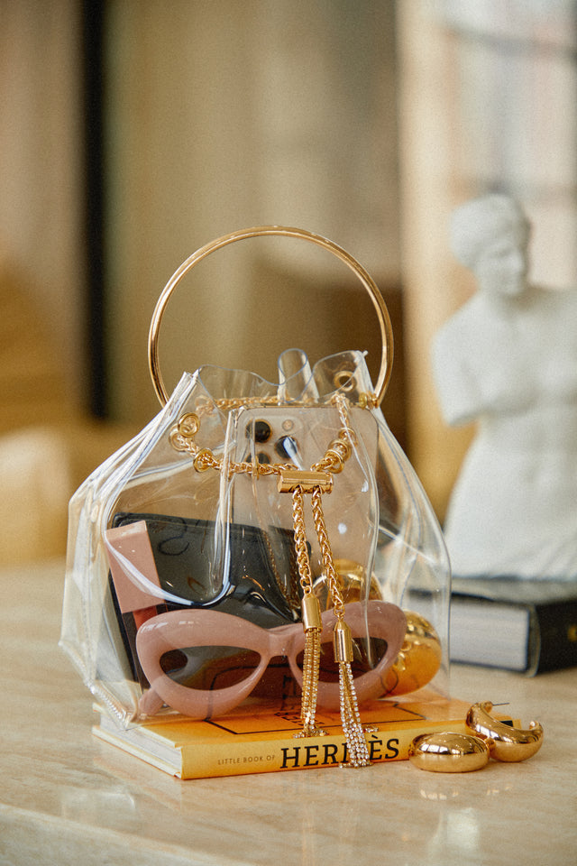 Load image into Gallery viewer, Clear Bucket Bag with Gold Tone Hardware
