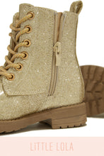Load image into Gallery viewer, Mini Attitude Kids Glitter Lace Up Combat Boots - Gold
