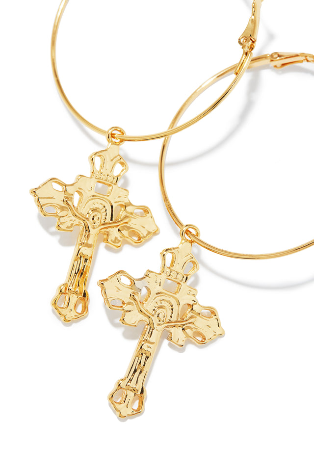 Load image into Gallery viewer, Isabella Cross Hoop Earring - Gold
