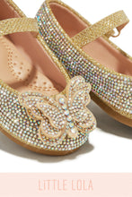 Load image into Gallery viewer, Little Lola Embellished Gold-Tone Flats with Butterfly Patches
