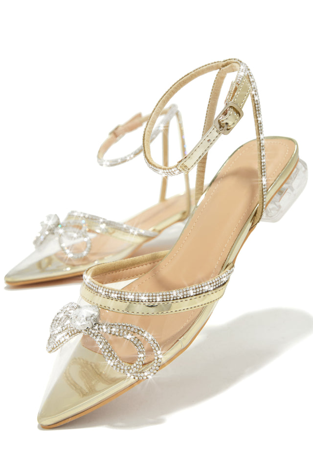 Miss Lola The Afterparty Gold Embellished Pointed Toe Flats