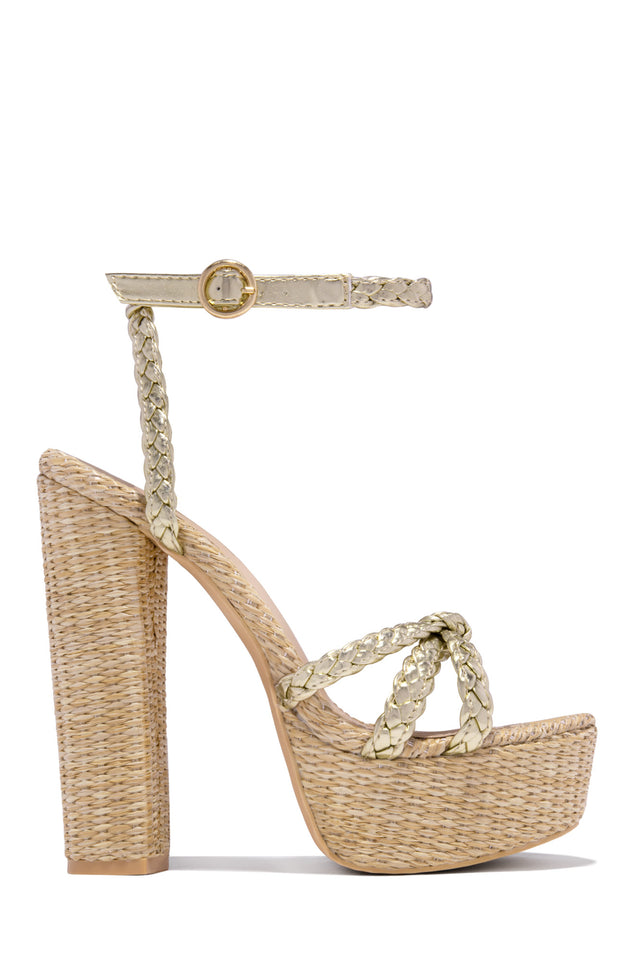 Load image into Gallery viewer, Hilda Platform Block High Heels - Gold
