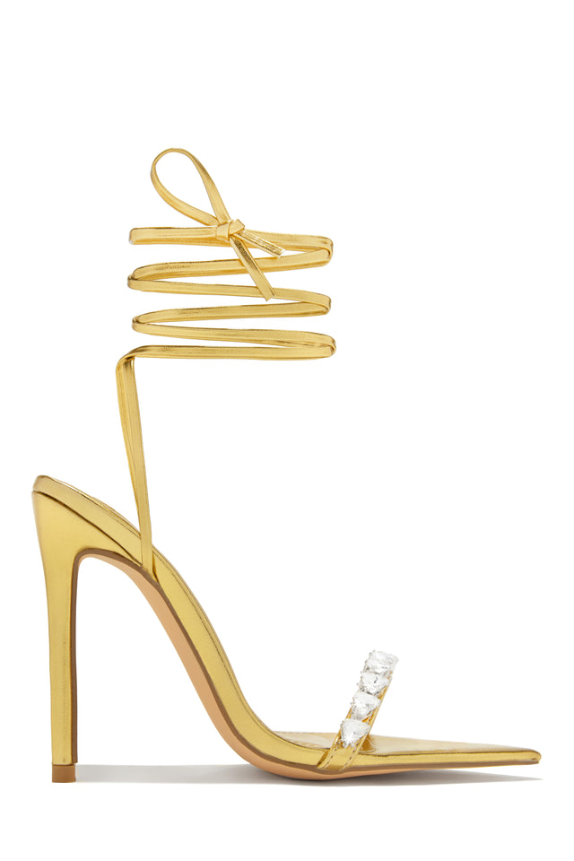 Load image into Gallery viewer, Monroe Embellished Lace Up High Heels - Gold
