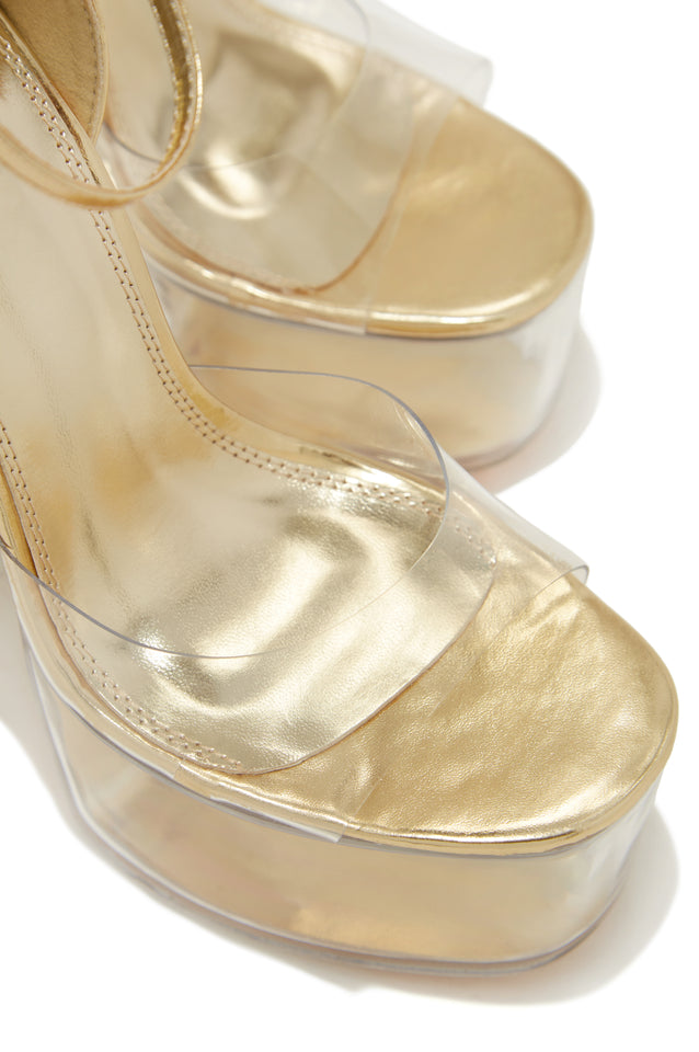 Load image into Gallery viewer, Venus Clear Platform Block High Heels - Clear Gold
