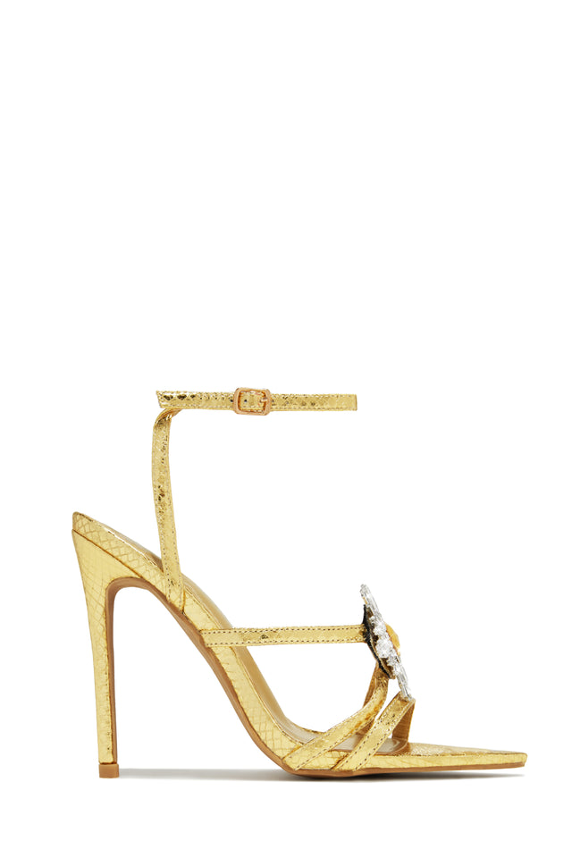 Load image into Gallery viewer, Gold-Tone Single Sole Embellished Heels
