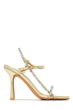 Load image into Gallery viewer, Gold-Tone Embellished Single Sole Open Square Toe Heels

