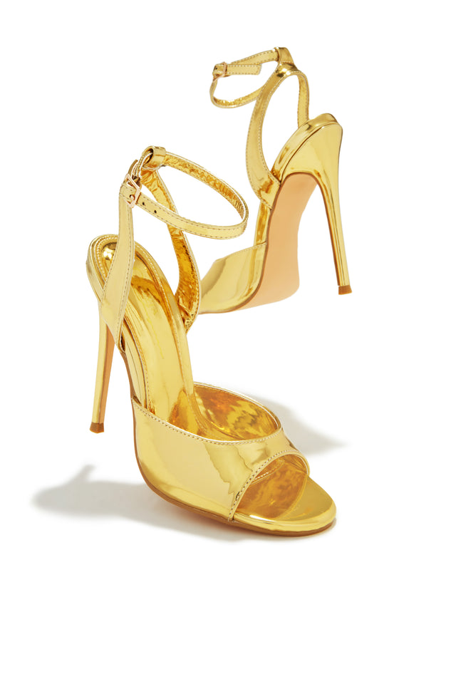 Load image into Gallery viewer, Gold-Tone High Heels with Peep Toe
