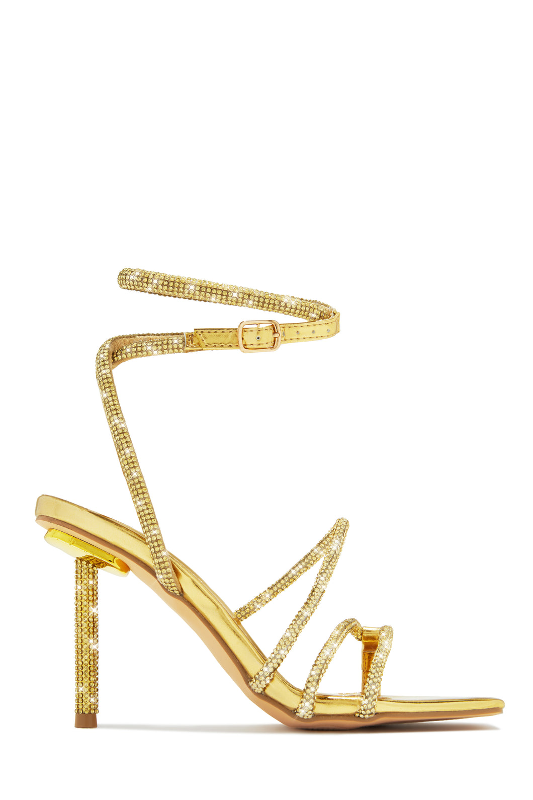 Gold-Tone Single Sole Embellished Open Square Toe Heels