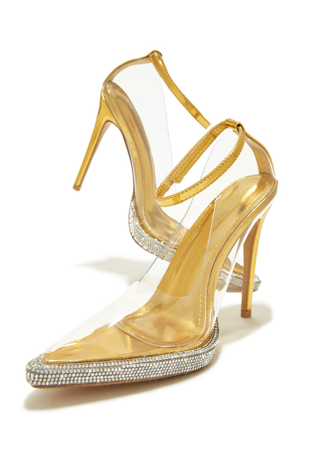 Load image into Gallery viewer, Gold-Tone High Heels with Closed Pointed Toe

