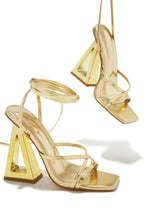 Load image into Gallery viewer, Gold-Tone Open Toe Chunky Heels
