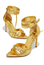 Load image into Gallery viewer, Gold Tone Pointed toe Heels 
