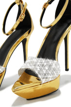 Load image into Gallery viewer, Gold Heels With Silver Rhinestones
