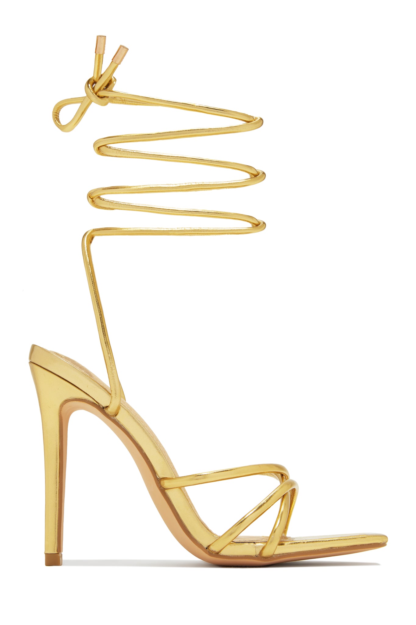 Miss Lola | Holly Gold Lace Up Strappy Heels – MISS LOLA