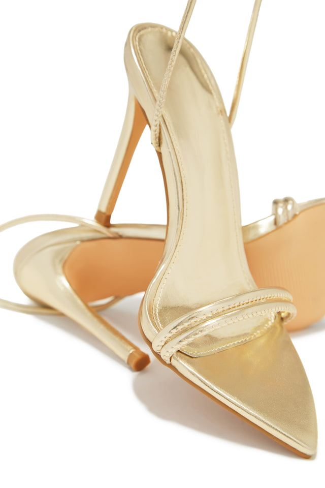 Load image into Gallery viewer, Gold-Tone Lace Up Heels
