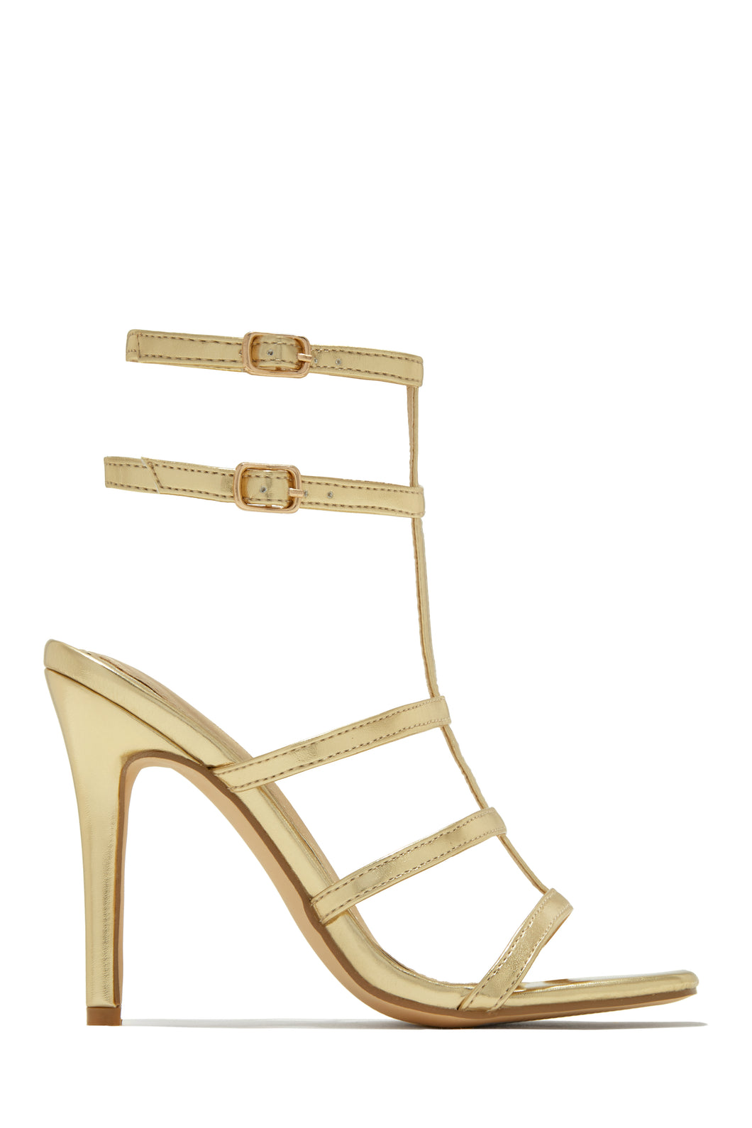 Luxury Essentials Caged Strap High Heels - Gold