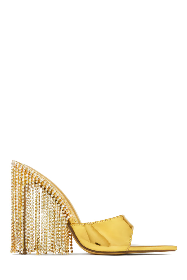 Miss Lola Atelier Gold Dangle Embellished High Heel Mules MISS