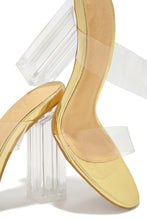 Load image into Gallery viewer, Your Next Date Clear Strap Block Heel Mules - Gold
