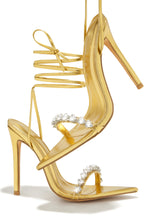 Load image into Gallery viewer, Monroe Embellished Lace Up High Heels - Gold
