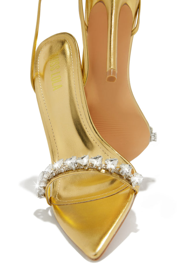 Load image into Gallery viewer, Monroe Embellished Lace Up High Heels - Gold

