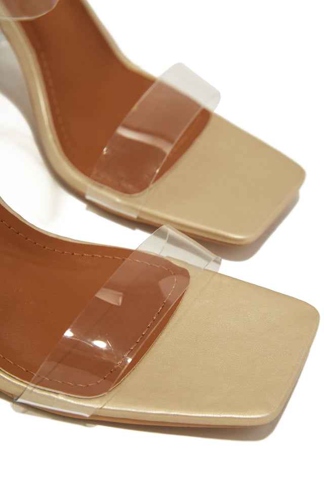 Load image into Gallery viewer, Gold-Tone Open Square Toe Heels
