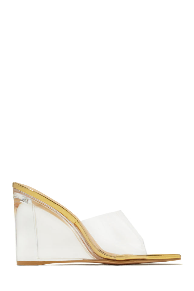 Load image into Gallery viewer, Gold-Tone Wedge Mules
