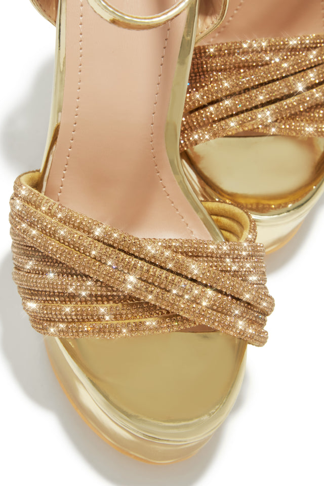 Load image into Gallery viewer, Arianna Embellished Platform Block Heels - Gold
