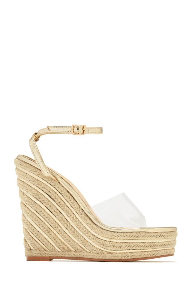 Load image into Gallery viewer, Gold-Tone Espadrille Platform Wedges
