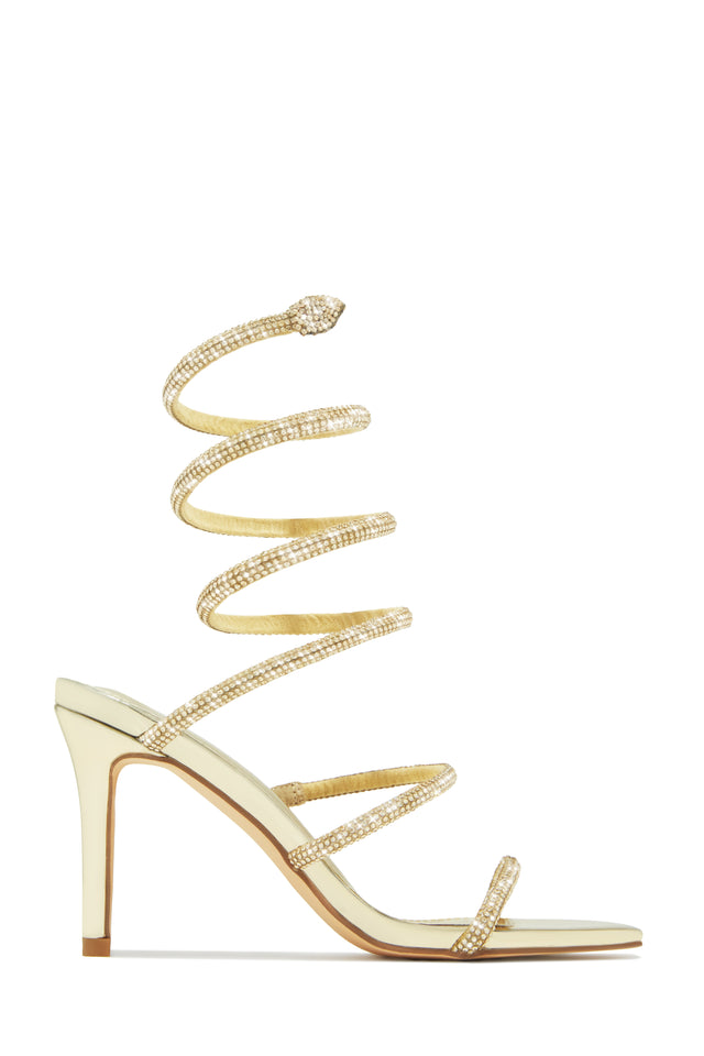 Load image into Gallery viewer, Sushmita Embellished Around The Ankle Coil Heels - Gold
