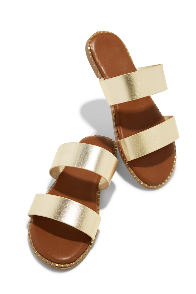 Miss Lola Milani Slip On Sandals Gold MISS LOLA