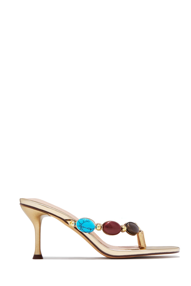 Load image into Gallery viewer, Nola Thong Strap Mid Heel Mules - Gold
