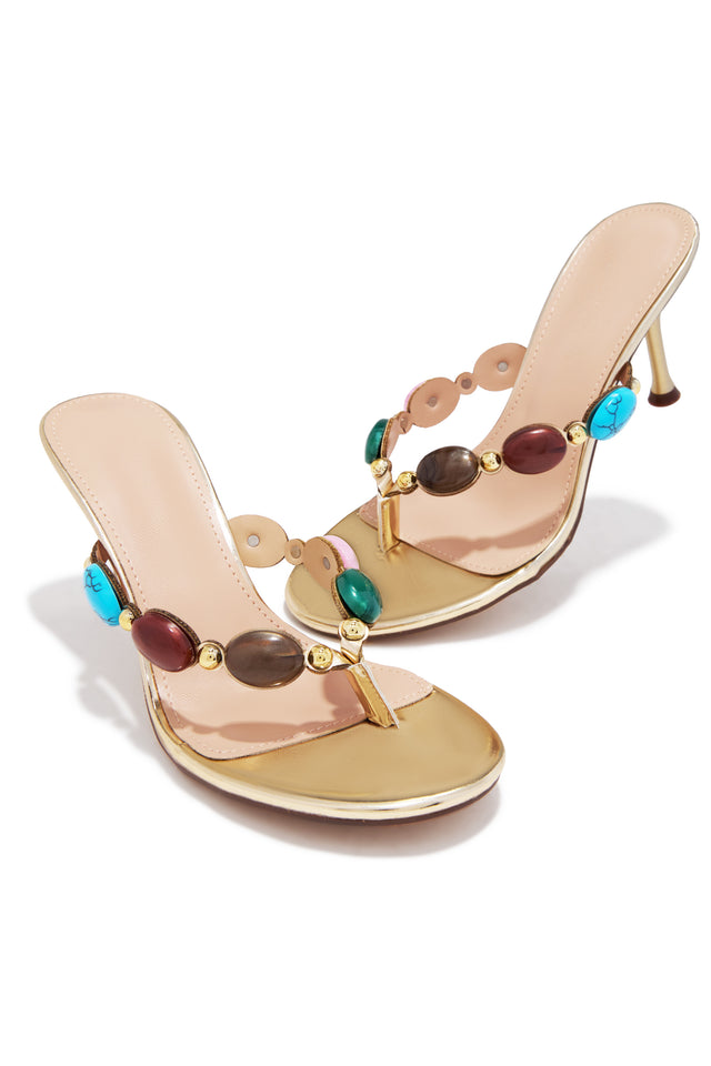 Load image into Gallery viewer, Nola Thong Strap Mid Heel Mules - Gold
