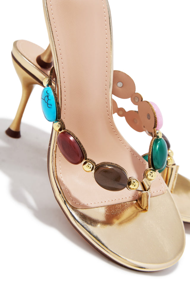 Load image into Gallery viewer, Nola Thong Strap Mid Heel Mules - Gold
