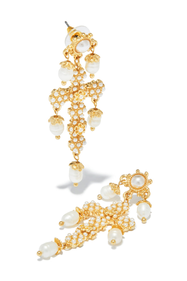 Load image into Gallery viewer, Aryna Dangle Cross Earring - Gold
