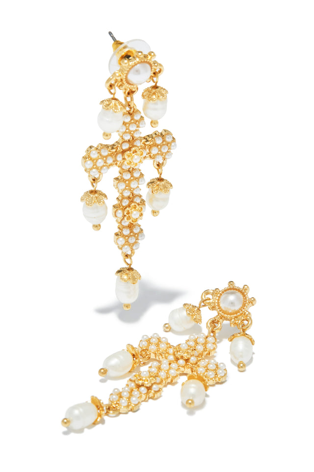 Load image into Gallery viewer, Aryna Dangle Cross Earring - Gold
