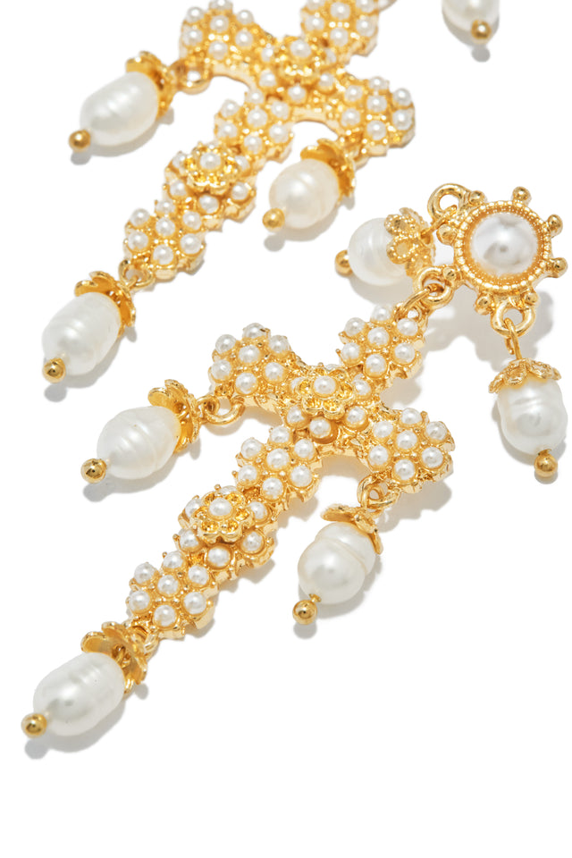 Load image into Gallery viewer, Aryna Dangle Cross Earring - Gold
