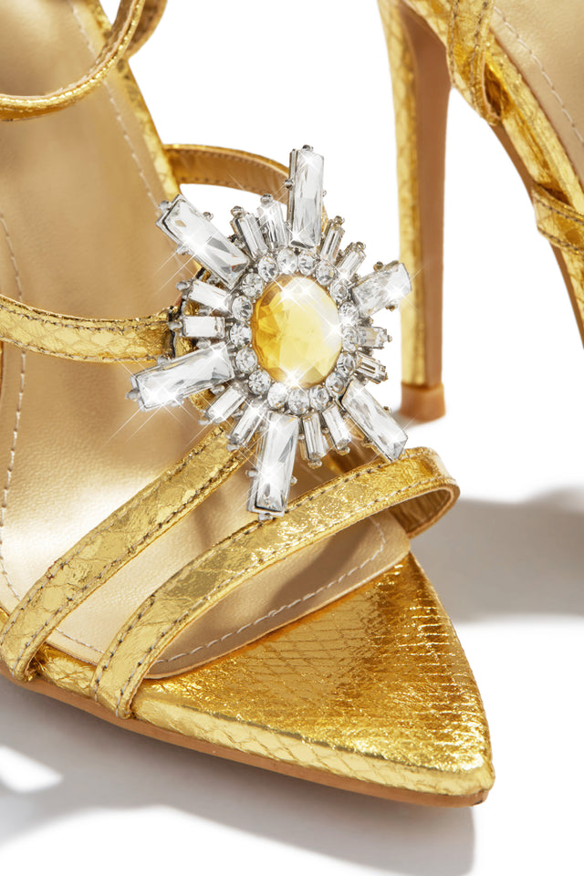 Load image into Gallery viewer, Gold-Tone Single Sole Rhinestone Heels
