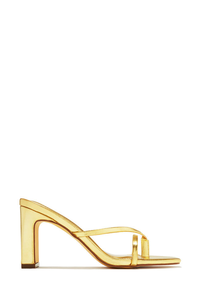 Load image into Gallery viewer, Gold-Tone Block Mid Heel Mules
