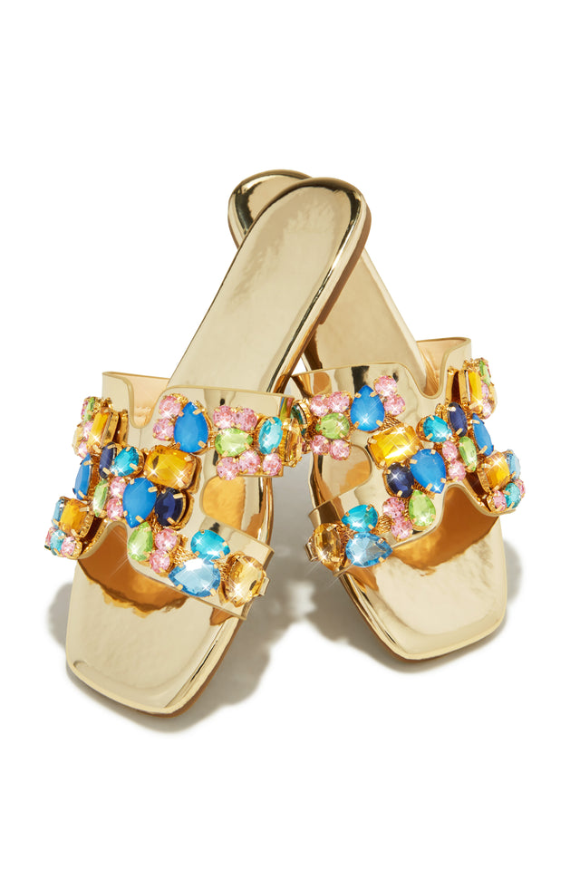 Load image into Gallery viewer, Gold-Tone Slip On Embellished Sandals
