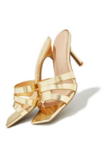 Load image into Gallery viewer, Gold-Tone Open Square Toe Heels
