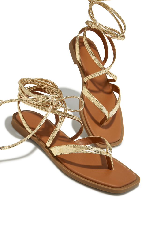 Load image into Gallery viewer, Gold Lace Up Sandals
