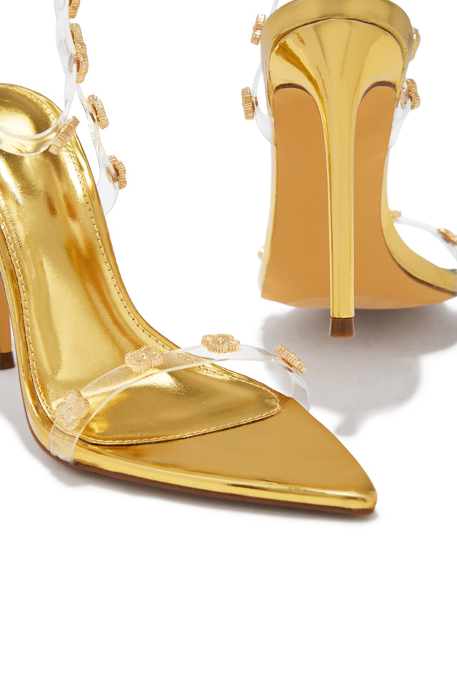 Load image into Gallery viewer, Aurela Clear Strap High Heels - Gold
