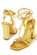 Load image into Gallery viewer, Evonne Lace Up Block Heels - Gold

