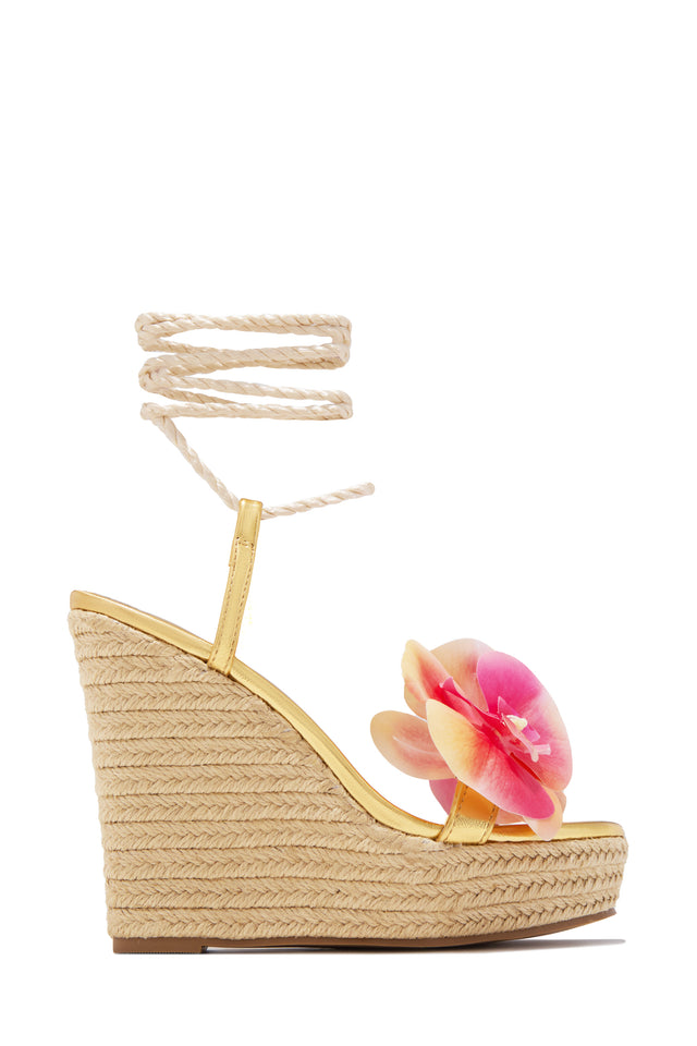 Load image into Gallery viewer, Maui Lace Up Platform Wedges - Gold
