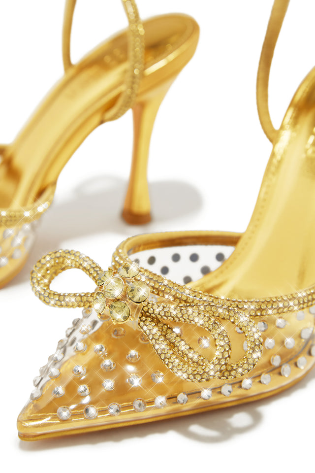 Load image into Gallery viewer, Elina Embellished Ankle Strap Pumps - Gold
